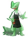  00s apron clothed_pokemon pokemon pokemon_(game) pokemon_rse ragujuka_(aachi) sceptile scissors simple_background standing tail 