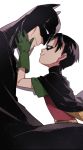  2boys batman batman_(series) black_hair bruce_wayne cape child dc_comics doudoude_dou gloves male_focus mask multiple_boys robin_(dc) short_hair tim_drake 