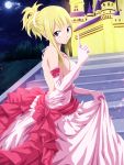  blonde_hair breasts castle dress fairy_tail gloves gold_eyes large_breasts lucy_heartfilia moon ribbon smile 