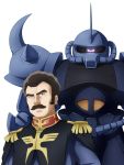  1boy brown_hair epaulettes facial_hair gouf gundam looking_at_viewer mecha military military_uniform mobile_suit_gundam mustache ramba_ral simple_background uniform white_background ymmryso_(mashita) 