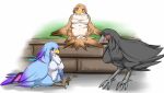  3girls birds blue_eyes blush furry multiple_girls open_mouth red_eyes violet_eyes ymbk 