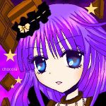  1girl aikawa_chocolat blue_eyes chocolat_no_mahou chocolate choker frills hair_ornament long_hair open_mouth purple_background purple_hair star 