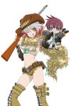  1girl alternate_costume asbel_lhant black_gloves breasts cowboy_hat fur_trim gloves hat hot_pants large_breasts mecha-asbel mecha_asbel multicolored_hair pascal_(tales) redhead scarf short_hair shorts smile staff tales_of_(series) tales_of_graces tongue tongue_out toy two-tone_hair western white_hair wink yellow_eyes 