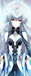  1girl blonde_hair cleavage_cutout code:_sariel_(elsword) elsword empty_eyes erun-cbal- eve_(elsword) expressionless facial_mark gem hair_intakes highres long_hair robot silver_hair strapless 