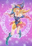  1girl artist_request blue_eyes breasts cleavage dark_magician_girl headgear heart looking_at_viewer off_shoulder smile solo yu-gi-oh! 