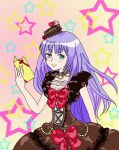  1girl aikawa_chocolat aqua_eyes blush chocolat_no_mahou choker dress hair_ornament jewelry long_hair purple_hair ribbon smile star 