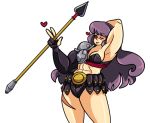  1girl indivisible long_hair muscle phoebe_(indivisible) purple_hair red_eyes tagme weapon 
