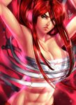  1girl abs arms_up breasts carlos_javier erza_scarlet fairy_tail looking_at_viewer navel redhead sarashi solo stomach upper_body 