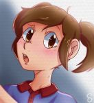  1girl blush brown_eyes brown_hair female headshot mario_golf open_mouth plum_(nintendo) solo 