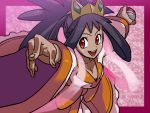  10s 1girl aruni border border_in_background dark_skin dress female holding holding_poke_ball iris_(pokemon) long_hair nintendo open_mouth pink_dress poke_ball pokemon pokemon_(game) pokemon_bw2 pokemon_champion purple_hair red_eyes ribbon smile solo tiara very_long_hair 