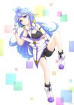  1boy artist_request blue_hair boots bulge gloves hacka_doll hacka_doll_3 long_hair lying male_focus purple_boots solo trap violet_eyes white_gloves 