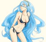  1girl aqua_(fire_emblem_if) artist_request bikini black_bikini blue_hair blush breasts female fire_emblem fire_emblem_if long_hair nintendo swimsuit yellow_eyes 