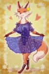  1girl artist_request breasts dress female fox full_body furry one_eye_closed smile solo wink 