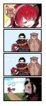  1girl 2boys 4koma annie_hastur comic es_(esscarlet) hug league_of_legends malcolm_graves multiple_boys redhead tagme tibbers 