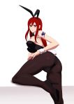  1girl animal_ears ass bare_shoulders breasts bunnysuit erza_scarlet fairy_tail female huge_ass large_breasts legs lime_(purple_haze) long_hair looking_at_viewer looking_back rabbit_ears redhead 