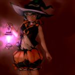  1girl female halloween hat lantern original pink_eyes smile solo witch witch_hat 