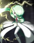  angry clenched_teeth electricity fist gardevoir green_hair hair_over_one_eye lotosu nintendo no_humans pokemon pokemon_(game) punching red_eyes short_hair solo teeth 