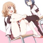  2girls blonde_hair blue_hair eye_contact feet furutani_himawari hairband kamiki_uutarou looking_at_another multiple_girls oomuro_sakurako open_mouth panties pantyshot shoe_dangle single_shoe underwear yuri yuru_yuri 