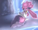  10s blush crystal diancie dress dress_lift kazejin_(kajinchu) lying pokemon pokemon_(game) pokemon_xy red_eyes 