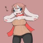  1girl artist_request blue_eyes breasts brown_hair copyright_request female furry long_hair open_mouth rabbit simple_background solo translation_request 