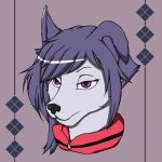  androgynous artist_request dog furry purple_hair short_hair solo violet_eyes 