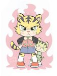  1boy 1girl angry artist_request furry green_eyes scared tiger 