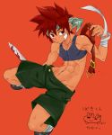  1boy abs bandage blood blush character_request copyright_request joshitsu_(zion16wh) male_focus red_eyes redhead solo sword translation_request weapon 