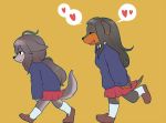  2girls angry black_eyes black_hair brown_hair closed_eyes copyright_request dog furry long_hair multiple_girls open_mouth ponytail powderkona school_uniform short_hair smile 