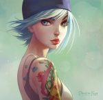  1girl beanie blue_eyes blue_hair chloe_price dandon_fuga hat life_is_strange looking_at_viewer looking_back short_hair solo tank_top upper_body 