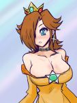  1girl artist_request bare_shoulders blue_eyes blush breasts brown_hair cleavage collar cosplay female large_breasts parted_lips rosetta_(mario) solo super_mario_bros. 