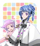  2girls ange_serena blue_hair brown_eyes cape capelet dress frills gloves hermana_larmo jewelry long_hair multiple_girls one_eye_closed open_mouth pink_hair ponytail ribbon short_hair smile tales_of_(series) tales_of_innocence v violet_eyes wink 