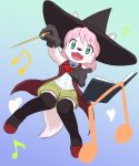  1girl artist_request blue_eyes book copyright_request dog female furry gradient gradient_background hat magic open_mouth solo spell thigh-highs witch_hat 
