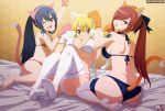  3girls barefoot bikini blonde_hair blue_hair breasts cat_ears cat_tail erza_scarlet fairy_tail feet large_breasts lucy_heartfilia multiple_girls no_shoes redhead smile swimsuit tail toes wendy_marvell 
