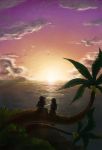  1boy 1girl food fruit kairi_(kingdom_hearts) kingdom_hearts kingdom_hearts_ii mcashe ocean palm_tree scenery sitting sky sora_(kingdom_hearts) sun sunset tree water 