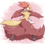  10s blush delphox from_behind fur kazejin_(kajinchu) lying pokemon pokemon_(game) pokemon_xy sweat tail 