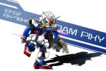  artist_request chibi cloak copyright_name dual_wielding gundam gundam_cross_dimension_0079 mecha mobile_suit_gundam pixie_gundam weapon 