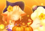  1girl blonde_hair cat closed_eyes furry halloween hat notaka pumpking solo witch_hat 