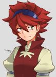  1boy bed blush gundam gundam_build_fighters hair_ornament looking_at_viewer male_focus redhead reiji_(gundam_bf) sitting smile solo torajimaneko yellow_eyes 