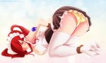  1girl blush breasts erza_scarlet fairy_tail female large_breasts maid maid_headdress panties redhead solo twintails underwear 