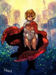  1girl abs artist_request blonde_hair blue_eyes breasts cape cleavage dc_comics kryptonian power_girl 