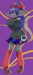  1girl copyright_request dragon female full_body furry long_hair open_mouth ponytail powderkona purple_hair skirt solo thigh-highs tongue violet_eyes 