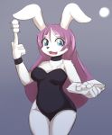  1girl artist_request blue_eyes breasts copyright_request female furry gradient gradient_background leotard long_hair open_mouth purple_hair rabbit solo 