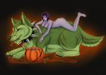  1boy 1girl beast_boy_(dc) candy dc_comics green halloween nekomira nude pumpkin raven_(dc) sweets teen_titans wolf 