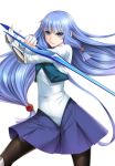  1girl aoi_nagisa_(artist) blue_eyes blue_hair female himuro_karen long_hair looking_at_viewer pose skirt solo sword taimanin_asagi taimanin_asagi_battle_arena weapon 