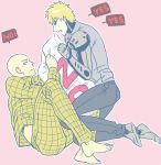  2boys bald black_sclera blonde_hair cyborg genos male_focus multiple_boys one-punch_man pajamas saitama_(one-punch_man) togiicustom yaoi 