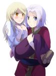  1boy 1girl arslan arslan_senki blonde_hair blue_eyes blush breasts brown_eyes carrying dress earrings etoile_(arslan_senki) jewelry necklace shoes silver_hair 