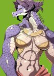  1girl armor artist_request breasts copyright_request female furry lizard purple_hair short_hair simple_background solo 