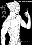  1boy abs garou_(onepunch_man) male_focus middle_finger monochrome one-punch_man shirtless solo togiicustom translation_request 