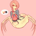  1girl blush blush_stickers bottomless braid extra_eyes long_hair looking_at_viewer monster_girl multiple_legs pink_hair red_eyes simple_background single_braid smile spider_girl sweater 