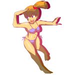  1girl bare_shoulders barefoot bikini breasts feet female gym_leader kasumi_(pokemon) legs nintendo orange_hair pokemon ponytail side_ponytail smile swimsuit 